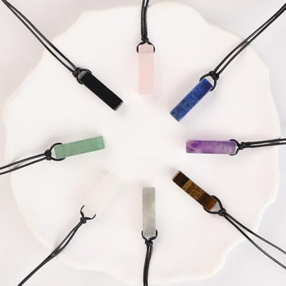 FANASY Natural Gemstone Pendant Necklace for Men Healing Crystal Pendant Adjustable Black Rope Necklace Jewelry Gifts for Women Men - color: Amethyst