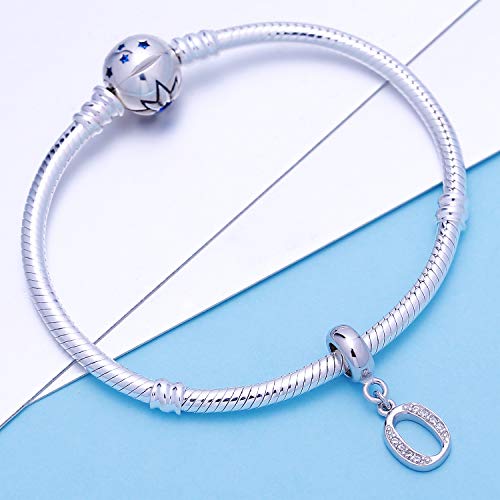 925 Sterling Silver Charms Alphabet Beads fit Pandora Charm Bracelets A-Z Letter Initial Spacer Dangle Clear CZ Stone Authentic for Snake Chain Bracelets - color: O