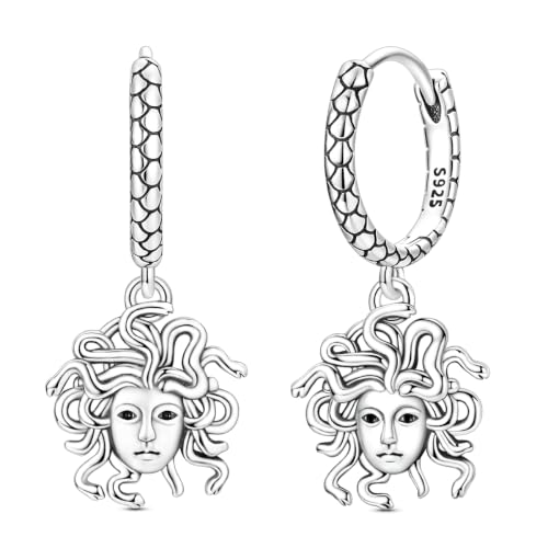 925 Sterling Silver Dangle Whale Shark Butterfly Bow Earrings for Women | Hypoallergenic Huggie Hoop Drop Cross Earrings for Sensitive Ears, Cubic Zirconia Statement Trendy Jewelry Birthday Gifts - color: Silver Medusa Earrings