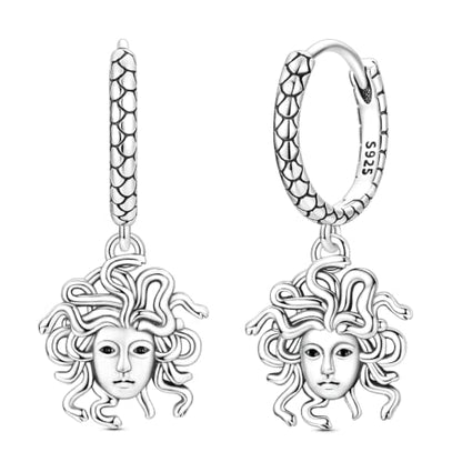 925 Sterling Silver Dangle Whale Shark Butterfly Bow Earrings for Women | Hypoallergenic Huggie Hoop Drop Cross Earrings for Sensitive Ears, Cubic Zirconia Statement Trendy Jewelry Birthday Gifts - color: Silver Medusa Earrings