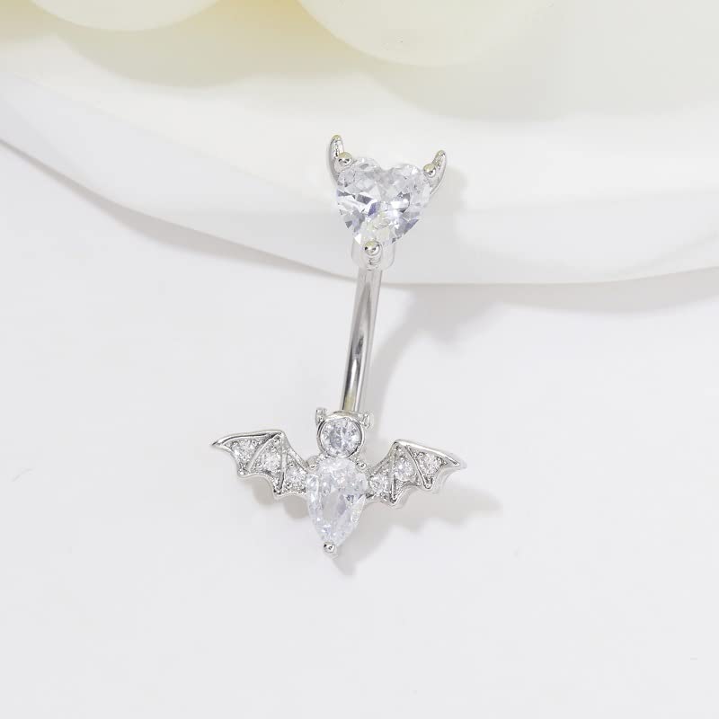 MIFYNN Stainless Steel Belly Button Ring Bat Belly Button Ring Butterfly Belly Button Ring 14G Surgical Steel Navel Ring Belly Piercing Jewelry Halloween Body Jewelry Gift for Women - color: Silver bat