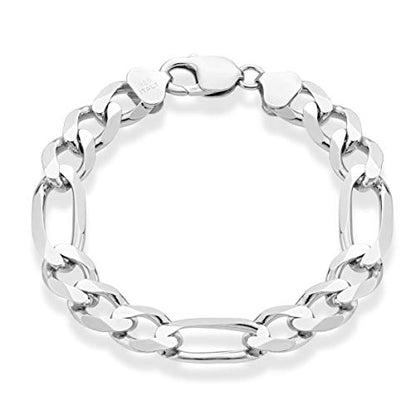 Miabella 925 Sterling Silver Italian 11mm Solid Diamond-Cut Figaro Link Chain Bracelet for Men Made in Italy - style: Length 9 Inches