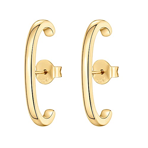 PAVOI 14K Gold Plated 925 Sterling Silver Post Minimalist Suspender Ear Cuff Earrings for Women | Wrap Earlobe Studs - style: Plain