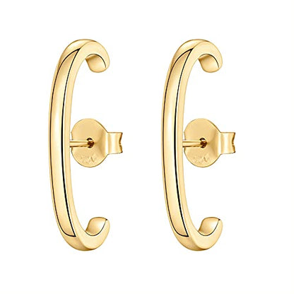 PAVOI 14K Gold Plated 925 Sterling Silver Post Minimalist Suspender Ear Cuff Earrings for Women | Wrap Earlobe Studs - style: Plain