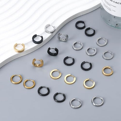 NEWITIN 12 Pairs Stainless Steel Hoop Earrings for Men Women Huggie Earring | Hypoallergenic, Gold Silver Black, Sensitive Ears, Multi Style, Lightweight Round Circle Earring, Unisex Earrings, Men Hoops