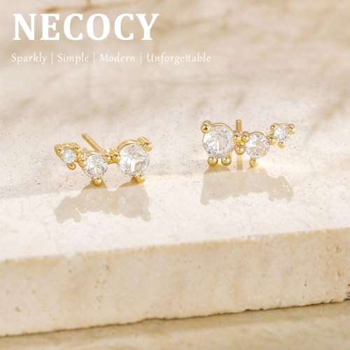 Ear Climber Earrings for Women, 14K Gold Plated/Silver Plated | Crawler Earrings Pierced with Cubic Zirconia, Hypoallergenic Cluster Stud Tragus Conch Daith Cartilage Jewelry Gift for Daily - color: Gold-3