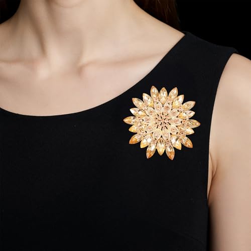 Xinjoduz Rhinestone Flower Brooch Pin, 2.55" Fashion Large Crystal Flower Brooches for Women Floral Lapel Pins for Wedding Party Birthday Dance Banquet Dress Hat Suit Bag Accessories Jewelry