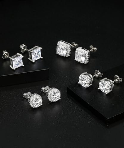 Zankulas Cubic Zirconia Stud Earrings for Women Mens Earrings Hypoallergenic Square CZ Studs Set - color: Silver