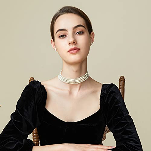 BABEYOND Round Imitation Pearl Choker Necklace Multi Strands Choker 20s Flapper Necklace Accessories for Gatsby Themed Party - style: 4-layer