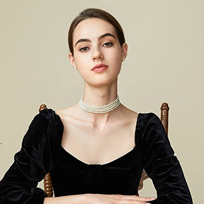 BABEYOND Round Imitation Pearl Choker Necklace Multi Strands Choker 20s Flapper Necklace Accessories for Gatsby Themed Party - style: 4-layer