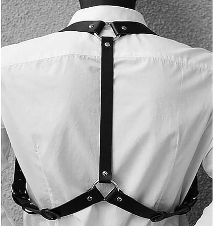 Mens Black Leather Armors Suspenders Shoulder Strap Body Chest Harness Chain Belt Adjustable Gay Punk Clubwear Costume - color: Black4