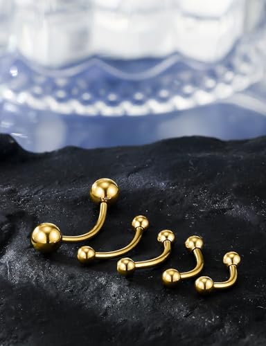 20G 16G 14G 12G Eyebrow Ring Piercing Jewelry Surgical Steel Vertical Labret Lip Ring Rook Daith Earrings Navel Small Tiny Belly Button Ring Piercing Jewelry for Women Men Silver Black Gold - color: Gold, size: 16G