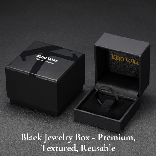 King Will Men's Tungsten Carbide Wedding Ring Hammered Groove Wedding Band Mens Two Tone Engagement Ring for Men and Women Matte Brushed Finish Comfort Fit - color: 4mm Black