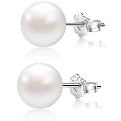 ALYC Pearl Earrings Freshwater Pearl White Button Stud Earrings with 925 Sterling Silver for Women - size: 11.5-12.0mm