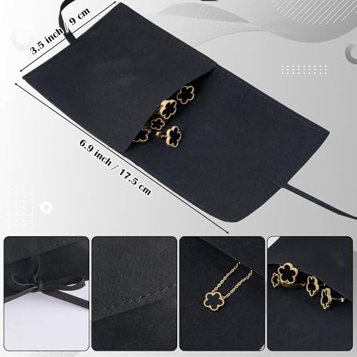 Lucky Flower Alloy Jewelry, Lucky Flower Design Necklace Earrings Bracelet Bangle Ring Jewelry Set, Clover Gold Plated Chain Wrap Ornament & Plush Pouch for Women - color: Black