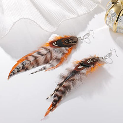 RUOFFETA Long Feather Earrings for Women, Boho Bohemian Earrings Multicolor Tassel Handmade Feather Earrings for Women Dangling - style: Style I