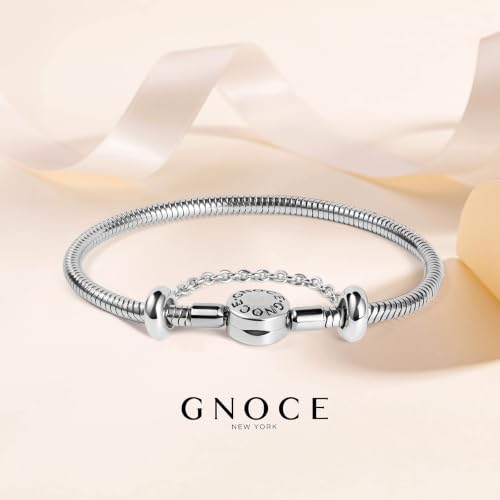 GNOCE Stainless Steel Snake Chain Charm Bracelet W/Safety Gift for Women - color: 7.5 in