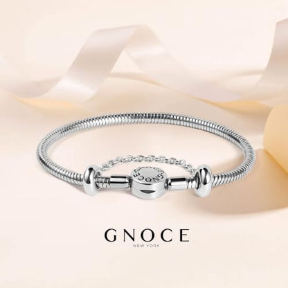 GNOCE Stainless Steel Snake Chain Charm Bracelet W/Safety Gift for Women - color: 7.5 in