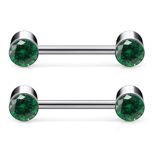 14G ASTM F136 Titanium Nipple Piercing Jewelry Round CZ Nipple Barbell Jewelry Internally Threaded G23 Solid Titanium Nipple Piercing Barbell Ring Jewelry for Women Men 14 Gauge - style: Green CZ