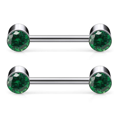 14G ASTM F136 Titanium Nipple Piercing Jewelry Round CZ Nipple Barbell Jewelry Internally Threaded G23 Solid Titanium Nipple Piercing Barbell Ring Jewelry for Women Men 14 Gauge - style: Green CZ