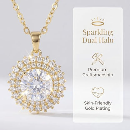 Necklaces for Women - Sparkling Flower Pendant Necklace, 18K Gold Plated Chain, Sunflower Clover Jewelry for Wedding Party, 16+2 Inch - color: Golden