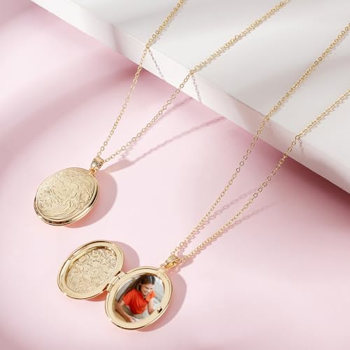 UNICRAFTALE 2Pcs Real 18K Gold Plated Floating Locket Pendants Photo Frame Charms Metal Oval Pendants Golden Charm Memory Photo Pendant for DIY Memorial Necklace Jewelry Craft
