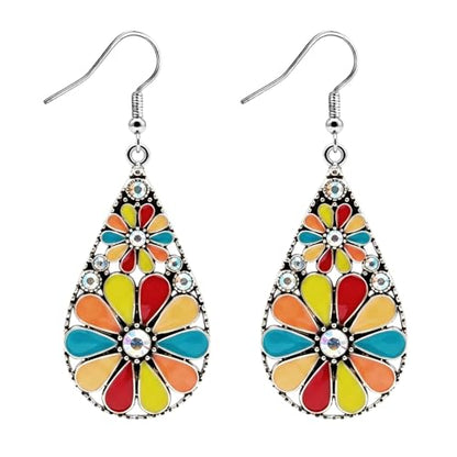Colorful Green Teardrop Earrings for Women - Bohemian Style Enamel Dangle Earrings Lightweight Fashion Jewelry for Daily/Wedding/Party - color: yellow red blue