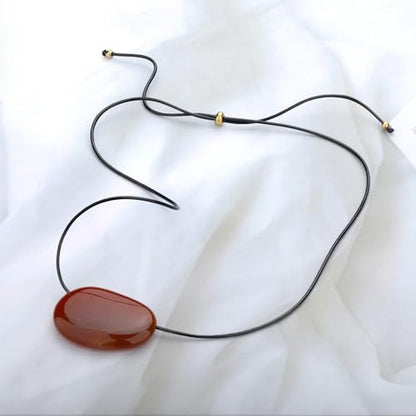 YELLOWPEACH Chunky Red Pebble Pendant Necklace for Women Minimalist Stone Gemstone Adjustable Charm Necklace - color: Red