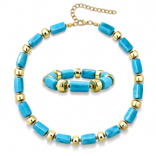 YBMYCM Colorful Resin Beaded Necklace Bracelet Set for Women, Adjustable Chunky Choker Necklace with Stretch Bracelet, Boho Statement Summer Beach Jewelry Gift for Her - color: Sky blue