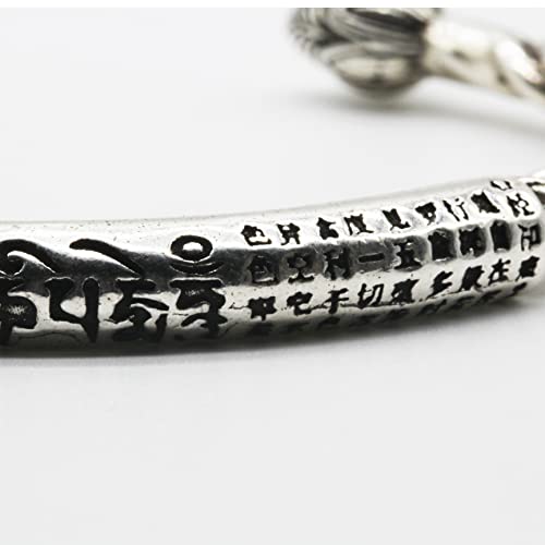 Innocence S925 Silver-Plated Antique Wide Feather Cuff Bracelet For Men Women Adjustable Retro Twisted Feathers Bracelets Gift Jewelry - color: Six True Words