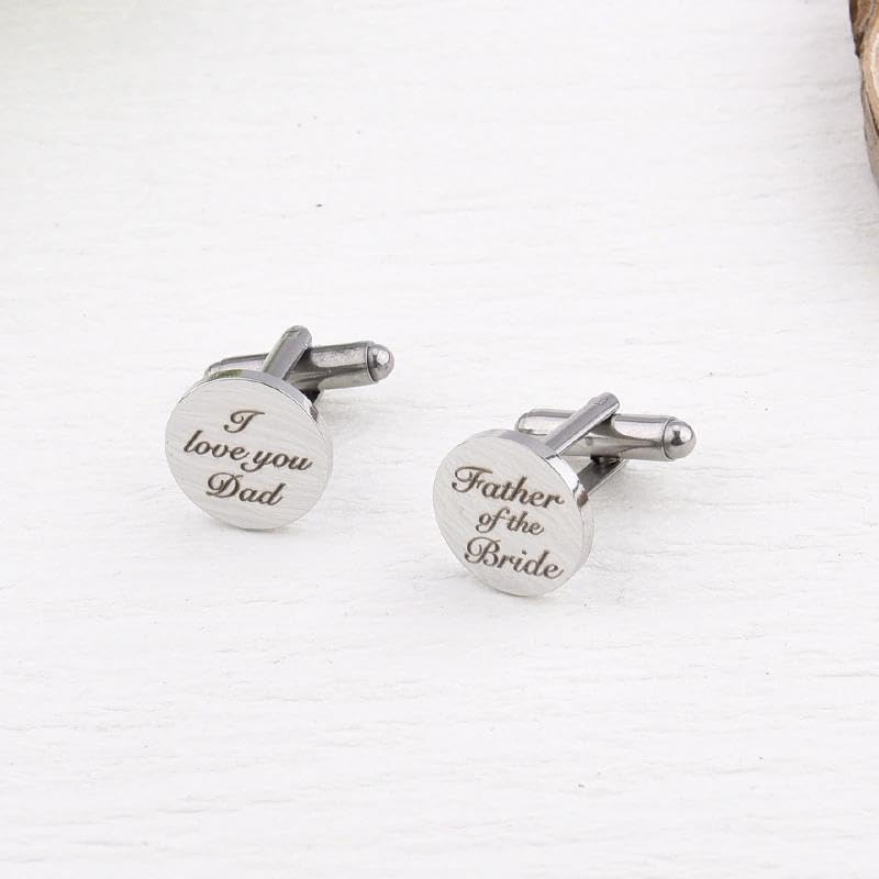 Silver Cufflinks for Men Wedding Engagement Gifts for Him Cuff Links 2Pcs Round Stainless Steel Engraved Cufflink for Shirt - color: I Love You Dad