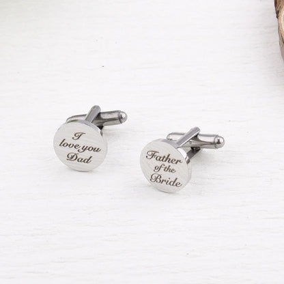 Silver Cufflinks for Men Wedding Engagement Gifts for Him Cuff Links 2Pcs Round Stainless Steel Engraved Cufflink for Shirt - color: I Love You Dad