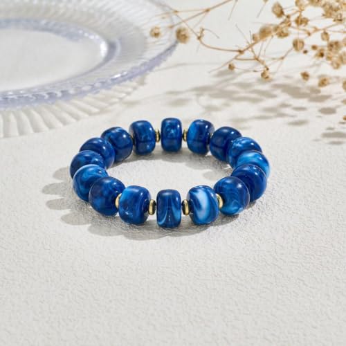 Bead Bracelet for Women Vibrant Color Resin Beads Bracelets Elastic Stretch Chunky Bracelet Boho Summer Beach Vacation Jewelry - color: Color 4