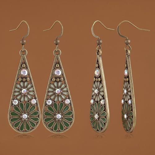 Colorful Green Teardrop Earrings for Women - Bohemian Style Enamel Dangle Earrings Lightweight Fashion Jewelry for Daily/Wedding/Party - color: Olive Green