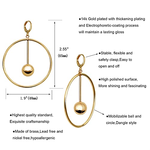Dangle Hoop Earrings for Women, 14k Gold/Silver Plated High Polished Cute & Aesthetic Earrings for Women - color: Gold-01