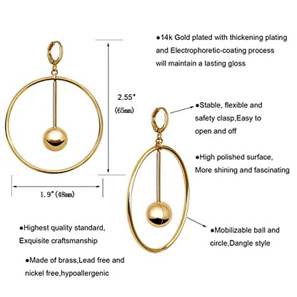 Dangle Hoop Earrings for Women, 14k Gold/Silver Plated High Polished Cute & Aesthetic Earrings for Women - color: Gold-01