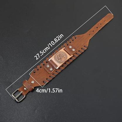 GelConnie Viking Bracelet Punk Leather Cuff Bracelet Gothic Leather Wristband Bracelet with Nordic Amulet Scandinavian Talisman Celtic Pagan Jewelry - color: MLPB078-Brown