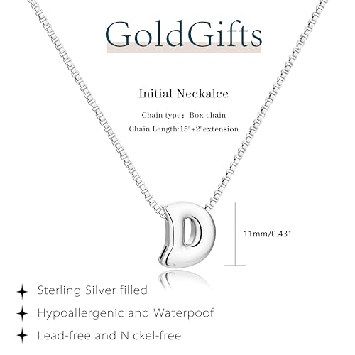 Bubble Gold Initial Necklaces for Women,14K Gold Plated A-Z Initial Necklaces for Women, Chunky balloon letter name Pendant Necklace Fashion Jewelry Gifts - color: D, style: Silver