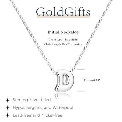 Bubble Gold Initial Necklaces for Women,14K Gold Plated A-Z Initial Necklaces for Women, Chunky balloon letter name Pendant Necklace Fashion Jewelry Gifts - color: D, style: Silver