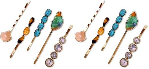 5PCS Vintage Inspired Mixed Stones Bobby Pins Decorative Hair Slides Clips Accessories Women (Pack of 2) - size: 5 Piece Assortment (Pack of 2)