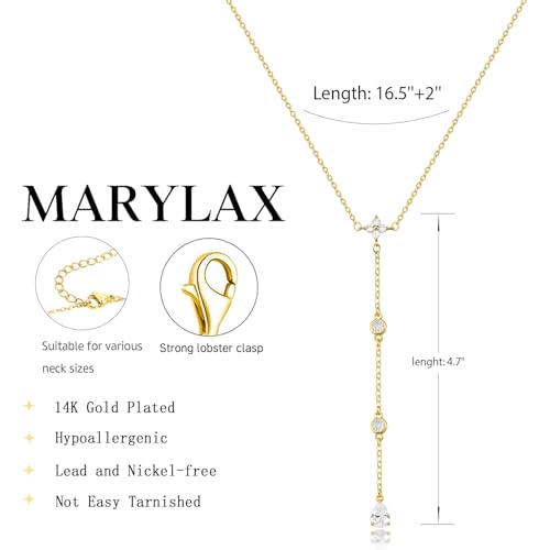 Lariat Gold Necklace for Women, 14K Gold Plated Dainty Drop Y Necklace, Waterproof Non Tarnish Long Layered Beaded Chain Lariat Necklace Prom Jewelry Summer Vacation Gift for Her - color: Gold-6