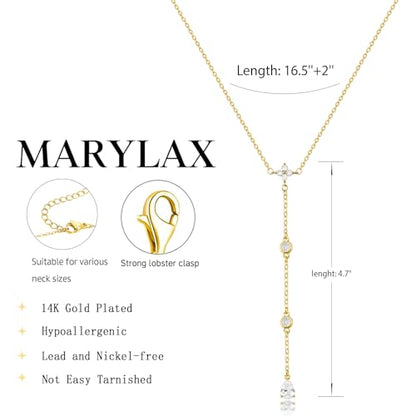 Lariat Gold Necklace for Women, 14K Gold Plated Dainty Drop Y Necklace, Waterproof Non Tarnish Long Layered Beaded Chain Lariat Necklace Prom Jewelry Summer Vacation Gift for Her - color: Gold-6