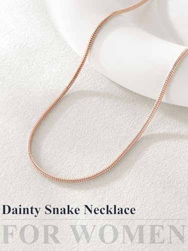 U7 Snake Necklace for Women 14K Gold Plated/Silver/Rose Gold/Black Chain Necklace Hypoallergenic, Stainless Steel Tiny Snake Chain Necklace 1/1.2/1.5/2MM, 14-30" Adjustable Minimalist Gift - color: j.Rose Gold-1.5mm