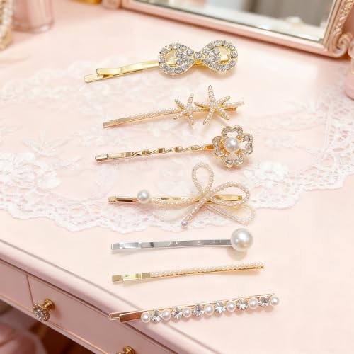 14 Pcs Gold Rhinestone Pearl Hair Clip Set, Shiny Luxurious Gold Metal Hair Clips for Girls and Women, Luxury Rhinestone and Pearl Hair Accessories (Silver letter clip) - color: Silver letter clip
