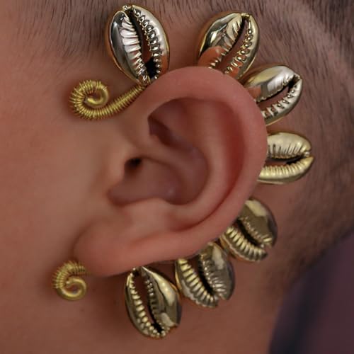 Wellike Gold Ear Cuffs For Women Non Piercing Single Clip On Earrings 18k Gold/Silver Plated Handmade Cuff Earrings Hypoallergenic Waterdrop Cowrie Shell Jewelry - color: KKWE580-G