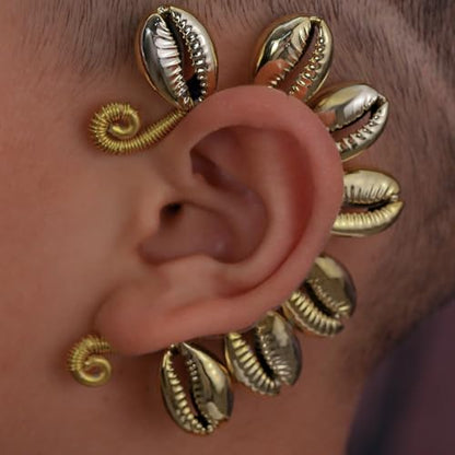Wellike Gold Ear Cuffs For Women Non Piercing Single Clip On Earrings 18k Gold/Silver Plated Handmade Cuff Earrings Hypoallergenic Waterdrop Cowrie Shell Jewelry - color: KKWE580-G