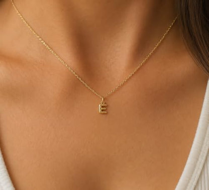 Gold Puffed Initial Letter Charm - 10 Karat Gold - 3D Bubble Letter Pendant - style: Letter e