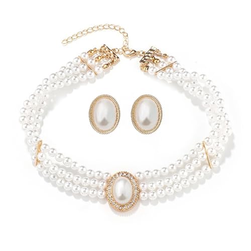 Simulated Pearl Bridal Jewelry Set White Pearl Leaf Pendant Necklace Earrings Set Zinc Alloy Rhinestone Wedding Party Jewelry for Bridesmaids Bride - color: DAN0005