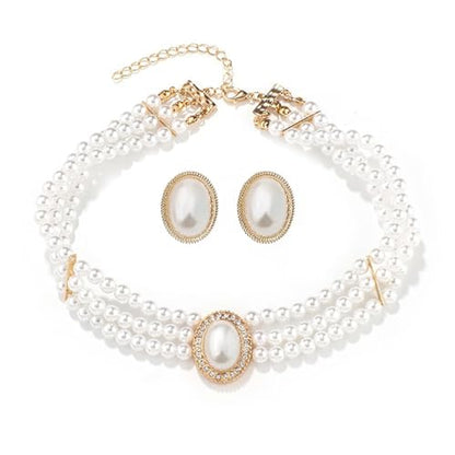 Simulated Pearl Bridal Jewelry Set White Pearl Leaf Pendant Necklace Earrings Set Zinc Alloy Rhinestone Wedding Party Jewelry for Bridesmaids Bride - color: DAN0005
