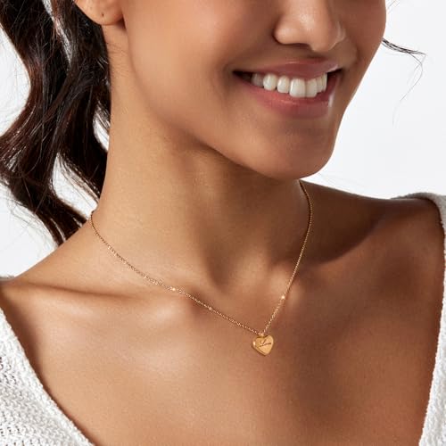 Zeffy Dainty Gold Heart Necklace for Women Trendy 14K Gold/Silver Plate Cute Heart Pendant Choker Necklaces Gold Love Heart Chain Necklace for Women Dainty Gold Jewelry Gifts for Women - style: LOVE Heart Necklace-Gold